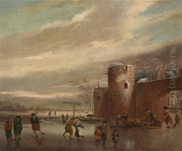 Eisvergnugen Vor Einer Befestigten Stadt - view 1