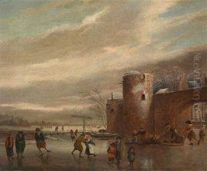 Eisvergnugen Vor Einer Befestigten Stadt by Willem Gillisz Kool