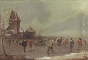 Burgerliche Vergnugen Auf Einem Vereisten Fluslauf by Willem Gillisz Kool