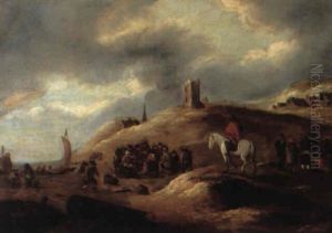 The Beach At Scheveningen With A Horseman And Fishing Folk