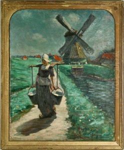 A Volendam Milk-maid by Augustus Koopman