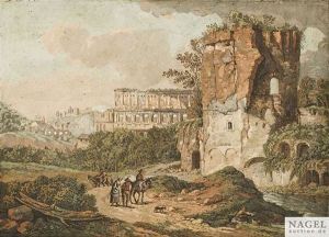 Romisches Ruinencapriccio Mit Landleuten Auf Einem Sandigen Fahrweg