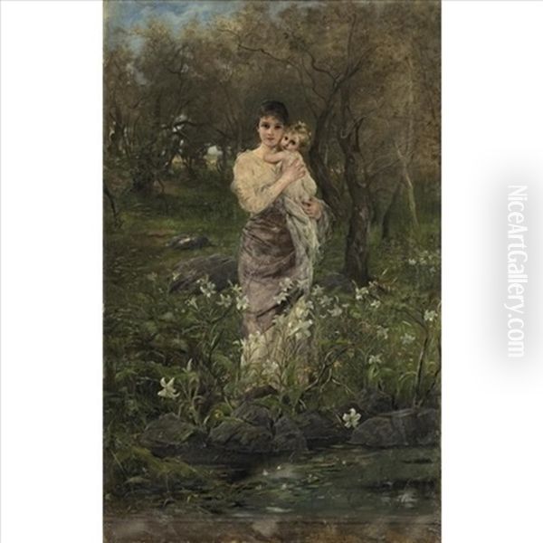 A Mother And Her Child Among Lilies - view 1
