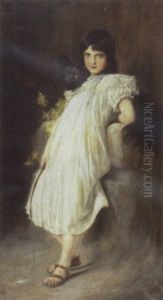 Portrait Of A Young Girl And Her Dog by Joszi Arpad Koppay