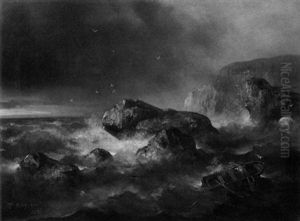 Schiffbruchiger Vor Sturmischer Felsenkuste by Theodor Koeppen