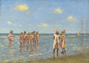 Spielende Kinder Am Strand by Cornelis Koppenol