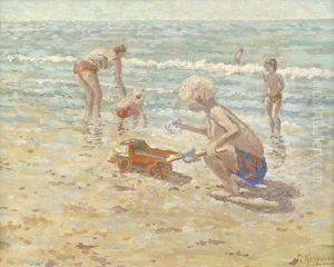 Spielende Kinder Am Strand by Cornelis Koppenol