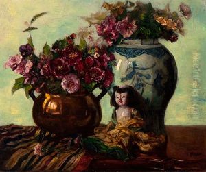 Still Life With Brass Pitcher, Chinese Vase And Doll