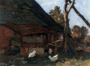 Chikens In Front Of A Farm by Cornelis Koppenol