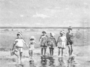 Children At The Beach by Cornelis Koppenol