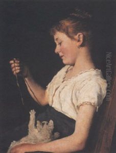 Madchen Mit Einer Katze Spielend by Franz Kops