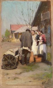 Meeting In A Village Street by Aleksei Mikhailovich Korin