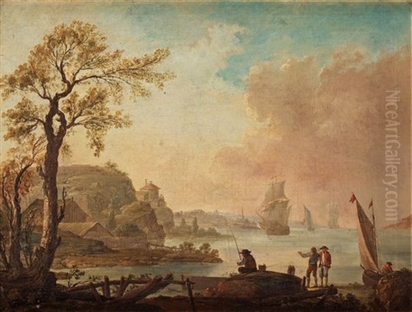 Kustlandskap Med Fiskare Och Skutor - view 1