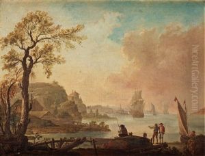 Kustlandskap Med Fiskare Och Skutor by Johan Philip Korn