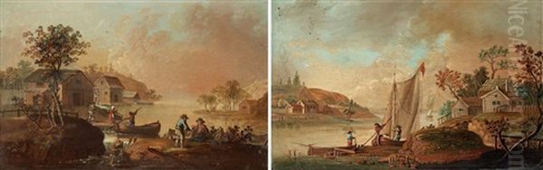 Insjolandskap Med Figurstaffage (pair) - view 1