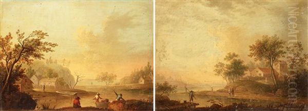 Insjolandskap Med Figurstaffage (pair) - view 1