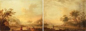 Insjolandskap Med Figurstaffage (pair) by Johan Philip Korn