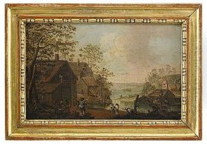Kustlandskap Med Bebyggelse Och Figurer Kustlandskap Med Bebyggelse Och Figurer