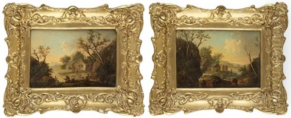 Landskap Med Figurer Vid Vattendrag (pair) - view 1