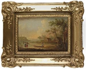 Insjolandskap Med Fiskare (pair) by Johan Philip Korn