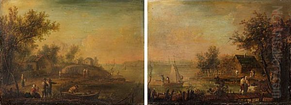 Flodlandskap Med Byggnader Och Figurer - view 1