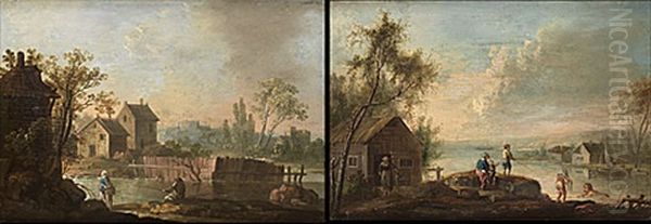 Flodlandskap Med Figurer (+ Another Similar; Pair) - view 1