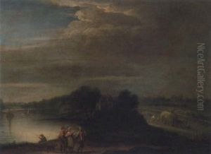 Flodlandskap Med Figurer Och Byggnader by Johan Philip Korn