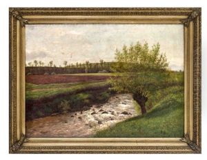Hugellandschaft Mit Wildbach by Julius Kornbeck