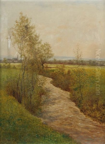 Wiesenlandschaft An Der Aich Mit Blick Auf Die Laurentiuskirche Nurtingen Und Den Albzug - view 1