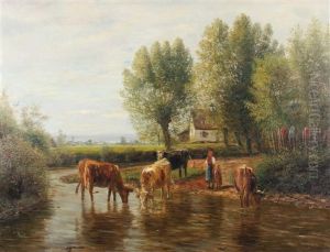 Kuhe An Der Furt by Julius Kornbeck