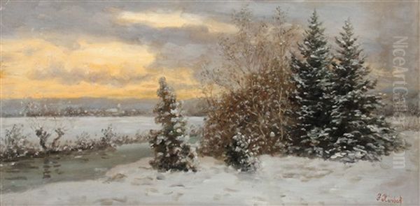 Winterlandschaft, An Der Aich Mit Blick Auf Nurtingen Und Die Alb - view 1