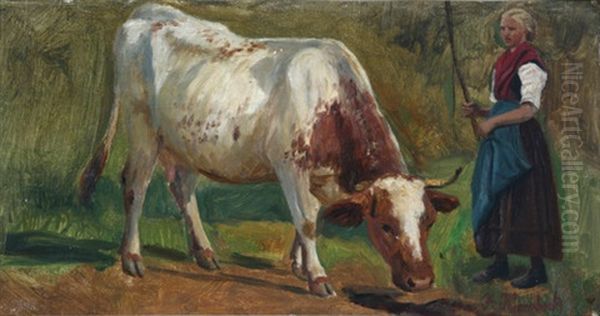 Bauerin Mit Kuh (+ 4 Landscape Sketches On 1 Mount; 5 Works) - view 1