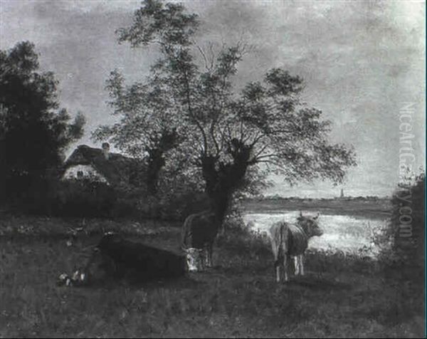 Grasende Kuhherde Neben Einem Bauerngehoft In Weiter Voralpenlandschaft - view 1