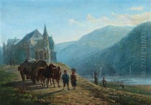 Italian Landscape With A Church And People Near A River Italian Landscape With A Church And People Near A River