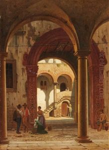 Figures In A Venetian Courtyard Figures In A Venetian Courtyard