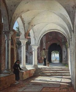 Forhallen Til En Klosterkirke; Motivet Fra Et Kloster, Beliggende Ved Gardasoen by Peter Kornbeck