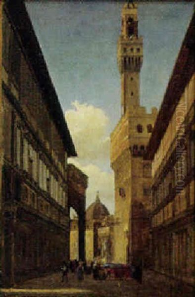 Pallazzo Vecchio, Til Hojre Uffizierne, Til Venstre Loggia Dei Lanzi - view 1