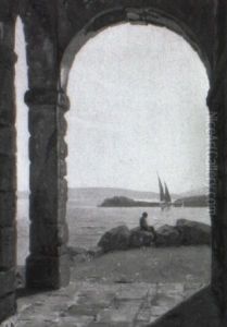 Seelandschaft Mit Angler Am Ufer, Von Einer Vorhalle Aus Gesehen Seelandschaft Mit Angler Am Ufer, Von Einer Vorhalle Aus Gesehen