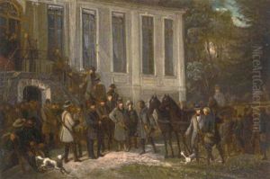 Treffen Der Jagdgesellschaft Vor Einem Schlos by Friedrich Rudolf Albert Korneck
