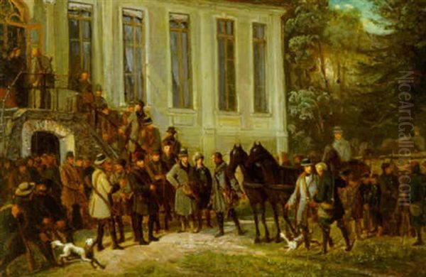 Jagtselskab Foran Hovedbygning - view 1