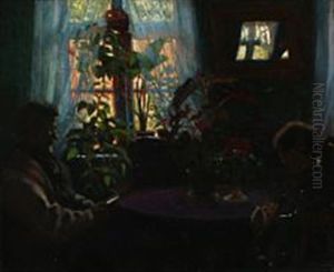 Livingroom Interior With Two Persons by Valdemar Kornerup