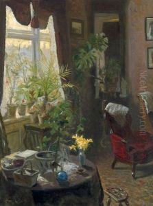 Interieur Mit Rotem Sessel by Valdemar Kornerup