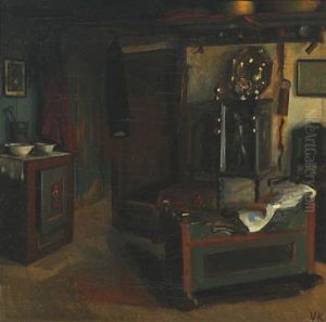 Rustic Style Interior With A Cradle And An Oven