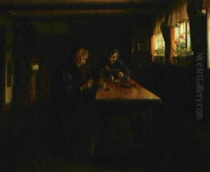 Interior Med Laesende Mand Og Strikkende Kone by Valdemar Kornerup