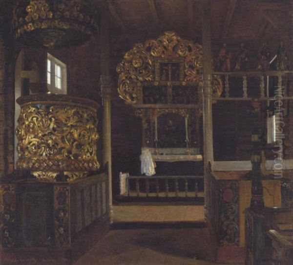 Interior Fra En Norsk Traekirke. Hedalen - view 1