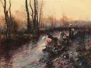 Washer Women At A Stream by Michel Korochansky