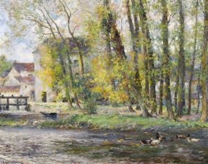 Herbstliche Uferlandschaft Mit Enten Herbstliche Uferlandschaft Mit Enten
