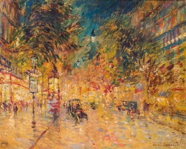 Nachtlich Beleuchteter Boulevard In Paris - view 1