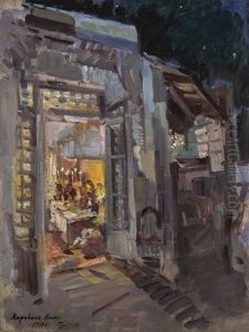 House In Gurzuf With A Candlelit Interior by Konstantin Alexeievitch Korovin