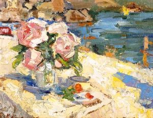 Roses On A Sand Beach, Gurzuf, Crimea by Konstantin Alexeievitch Korovin